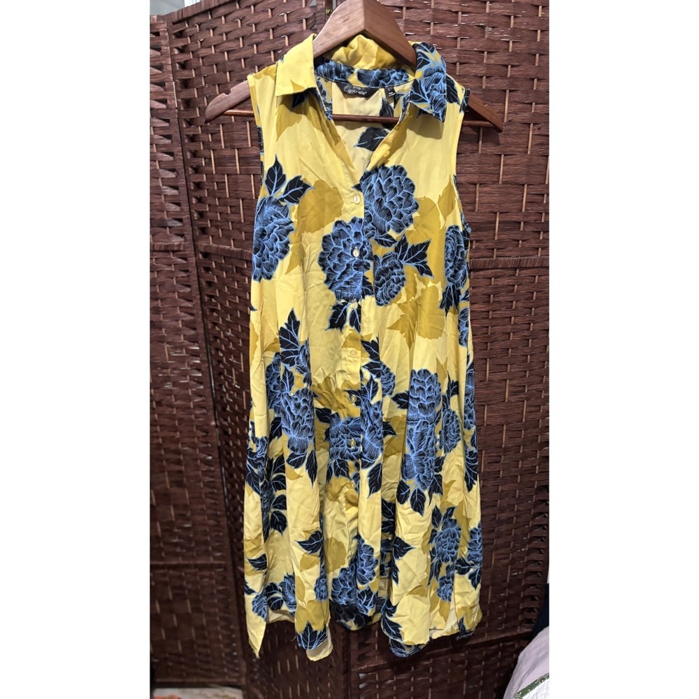 Mille Gabrielle‎ Floral Dress, Sleeveless, Button Down Shirt Dress, Yellow Blue
